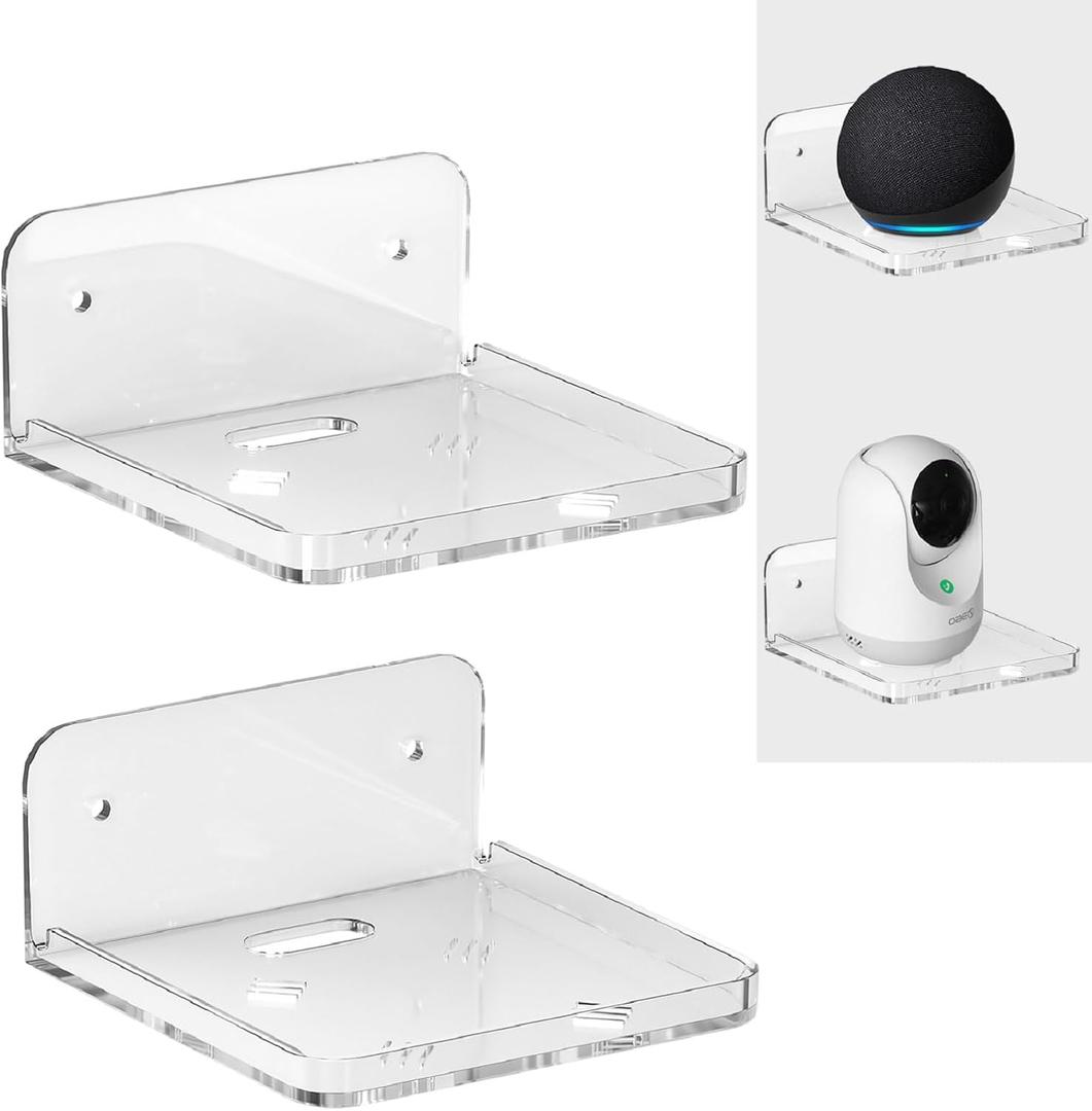Wall Mount Floating Shelves for 2 Pcs Camera Mini Speaker Shelf Baby Monitor - Clear Mini Shelf Flexible Use for Wall Space in Bedroom Bathroom Kitchen Living Room (Small)