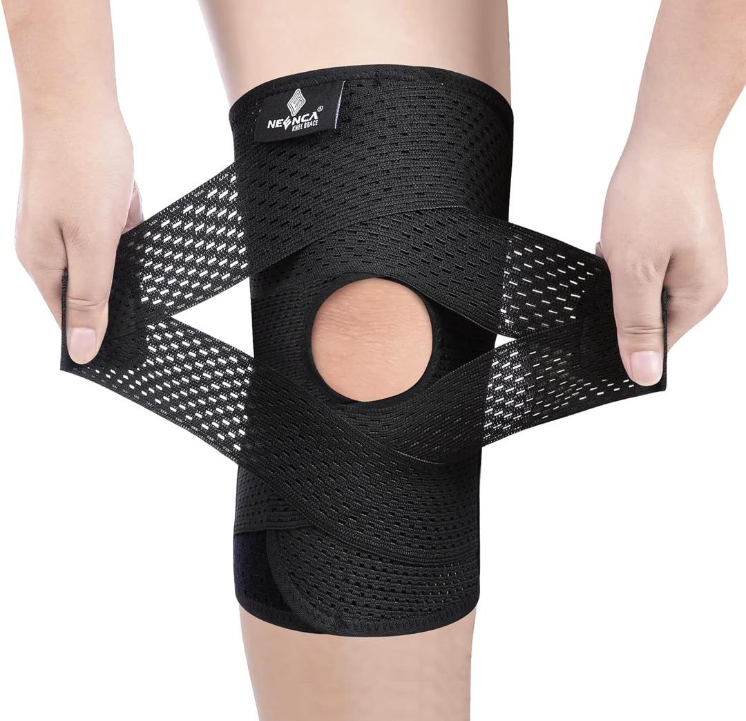 NEENCA Knee Brace for Knee Pain, Compression Knee Support with Air Mesh Fabric, Adjustable Knee Wrap with Side Stabilizers, Ultra-Soft Bandage for Sports, Running, Meniscus Tear, ACL, Arthritis Relief (Medium, Black)