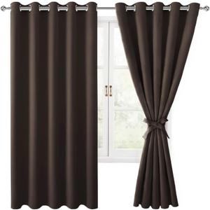 Hiasan Blackout Curtains for Bedroom, 60 x 63 Inches Length - Thermal Insulated & Light Blocking Window Curtains for Living Room, 2 Drape Panels Sewn with Tiebacks, Brown