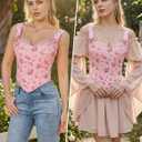 Scarlet Darkness Floral Corset Tops for Women Renaissance Corset Boned Lace Up Bustier Tops (Pink), US 14