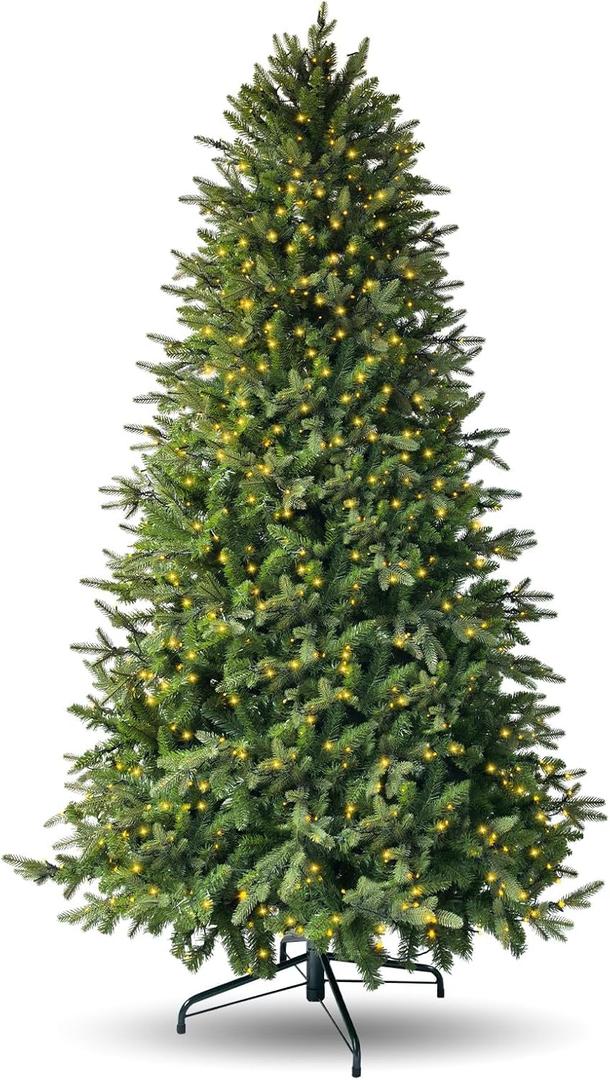 7.5ft Prelit Christmas Tree with 798 Warm White & Multi-Color LED Lights 1900 Branch Tips 3-Minute Quick Power Connect Pencil Xmas Tree for Holiday Decor Home and Party (Green)