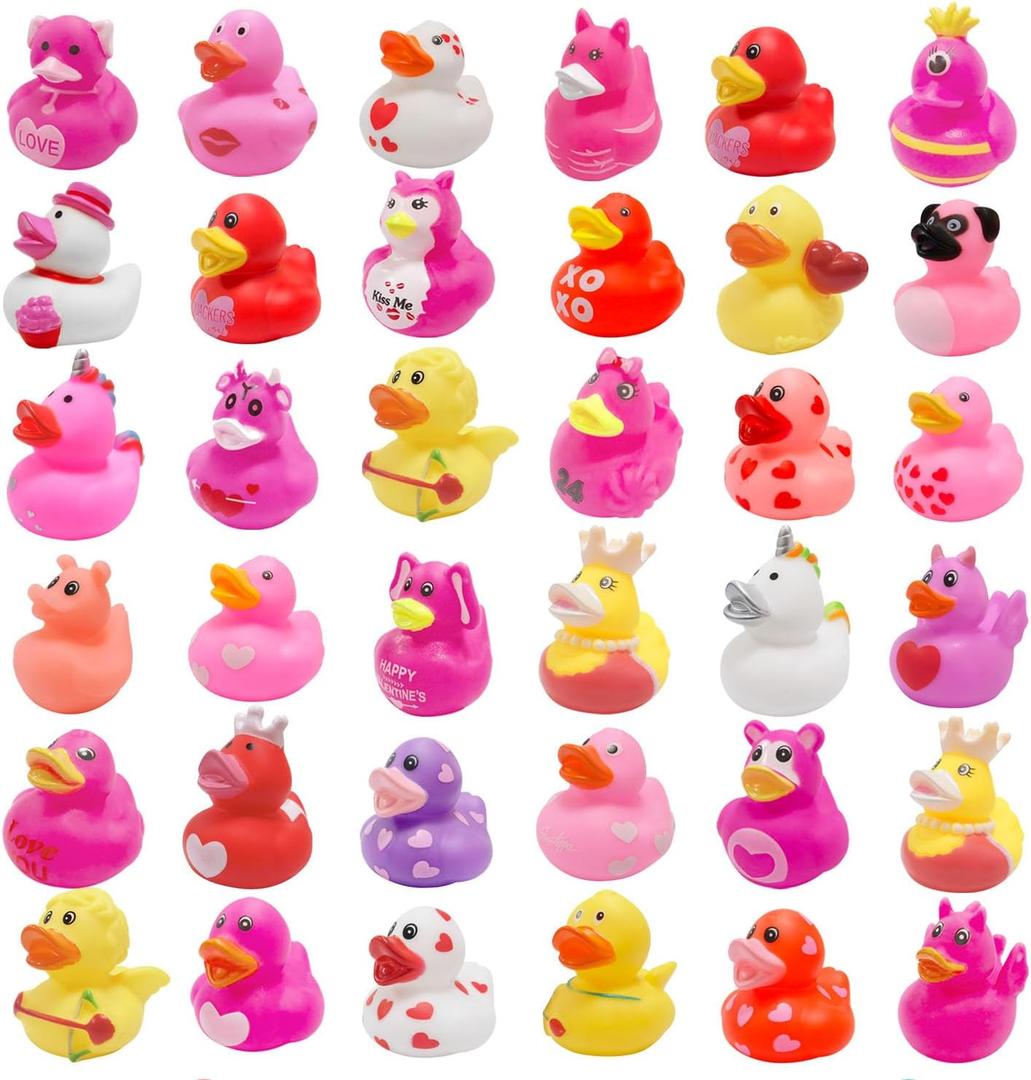 36 Pcs Valentines Rubber Ducks,Bath Showers Accessories,Mini 2.16" Duckies Bath Toys for Kids Girls Boys Valentines Day Party Favors Gift Exchange (Valentines)