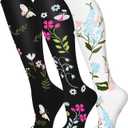 FuelMeFoot 3 Pack Copper Compression Socks - Compression Socks Women & Men Circulation - Best for Medical,Running,Athletic (Small-Medium, 031 Black/White Flower)