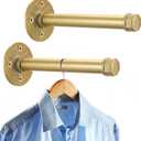 Sumnacon 2 Pcs 8 Inch Industrial Pipe Clothes Bar - Heavy Duty Rustic Metal Coat Hanger with Screws,Wall-Mounted Garment Holder Rack for Bedroom Bathroom Wardrobe Boutique Clothing Store, Gold