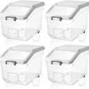 Sunnyray 4 Pcs Rice Storage Container 28 lb Airtight Flour Container with Wheels Measuring Cup Clear Pet Food Cube Dog Birds Cat Food Bin Grain Cereal Organizer Box for Dry Baking Supplies(White Lid)