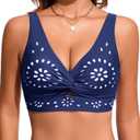 RIHOAS Women's Bikini Top Supportive Swimsuit with Built in Bra, Cut Out Swim Bathing Suit Top 2026 Sport Bra Swimsuit Top Navy-S (Blue, S)