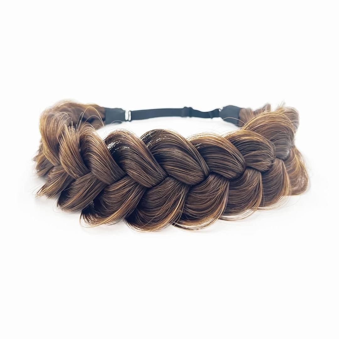 TOECWEGR Synthetic Hair Braided Headband Classic Wide Strands Wedding Disorderly Fluffy Braids Wig Band Women Beauty Accessory (A0212FBA)