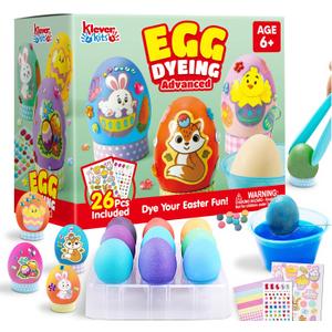 Klever Kits 20Pcs DIY Easter Egg Decorating Kit, Dye Kit with Gradient Color Tablets, Stands, Stickers for Party Favor, Creativity Activity, Hunt, Gift