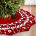 Christmas Tree Skirt 60 Inch, Double-Sided Knit Red Tree Skirt with Snowflakes Patterns Large Knitted Xmas Tree Skirt Rustic for Christmas Trees Party Holiday Christmas Decorations
