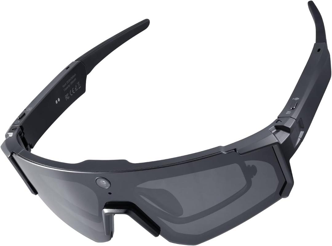 King Will Smart Glasses with Camera, AI Bluetooth Sunglasses with Detachable Inner Lense, 1200P EIS Anti-Shock Video Recording, Dual-Mic ENC Noise Cancellation, IP54 Anti-Water for Cycling & Hiking (Black)