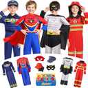 Jeowoqao Costumes for Kids Boys Dress up Clothes for Role Play, Boys Muscle Chest Dress up Costumes with Policeman, Fireman Costume for Toddler Boy 3 4 5 6 Years Christmas Birthday Gifts