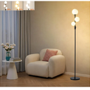 Fiqevs Upgraded Dimmable 3 Globe Mid Century Modern Floor Lamp, 3 x 3000K Warm Light LED Bulbs Included, Matt Black Standing Lamp with Sphere Glass Shade, Vintage Tall Lamp for Living Room, Bedroom