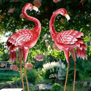 Kircust Flamingo Garden Statues and Sculptures, Metal Birds Yard Art Outdoor Statue, Large Pink Flamingo Lawn Ornaments for Home, Patio, Backyard Decor (2-Pack), 34.6 inches