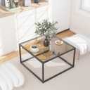 YMYNY Glass Coffee Table, Tempered Glass Square Coffee Tables with Metal Frame, Unique Modern Table for Living Room Home Office 26.77" x 26.77" x 15.75", Dark Brown, UHCT001T