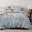 Bedsure 100% Stone Washed Cotton Duvet Cover King - Cornflower Blue Minimalist Duvet Cover Linen Like - GentleSoft Plain Simple Bedding Set with 2 Pillow Shams (Cornflower Blue, King, 104"x90") (King (104" x 90"), 16 - Stone-washed Cornflower Blue (No Comforter))