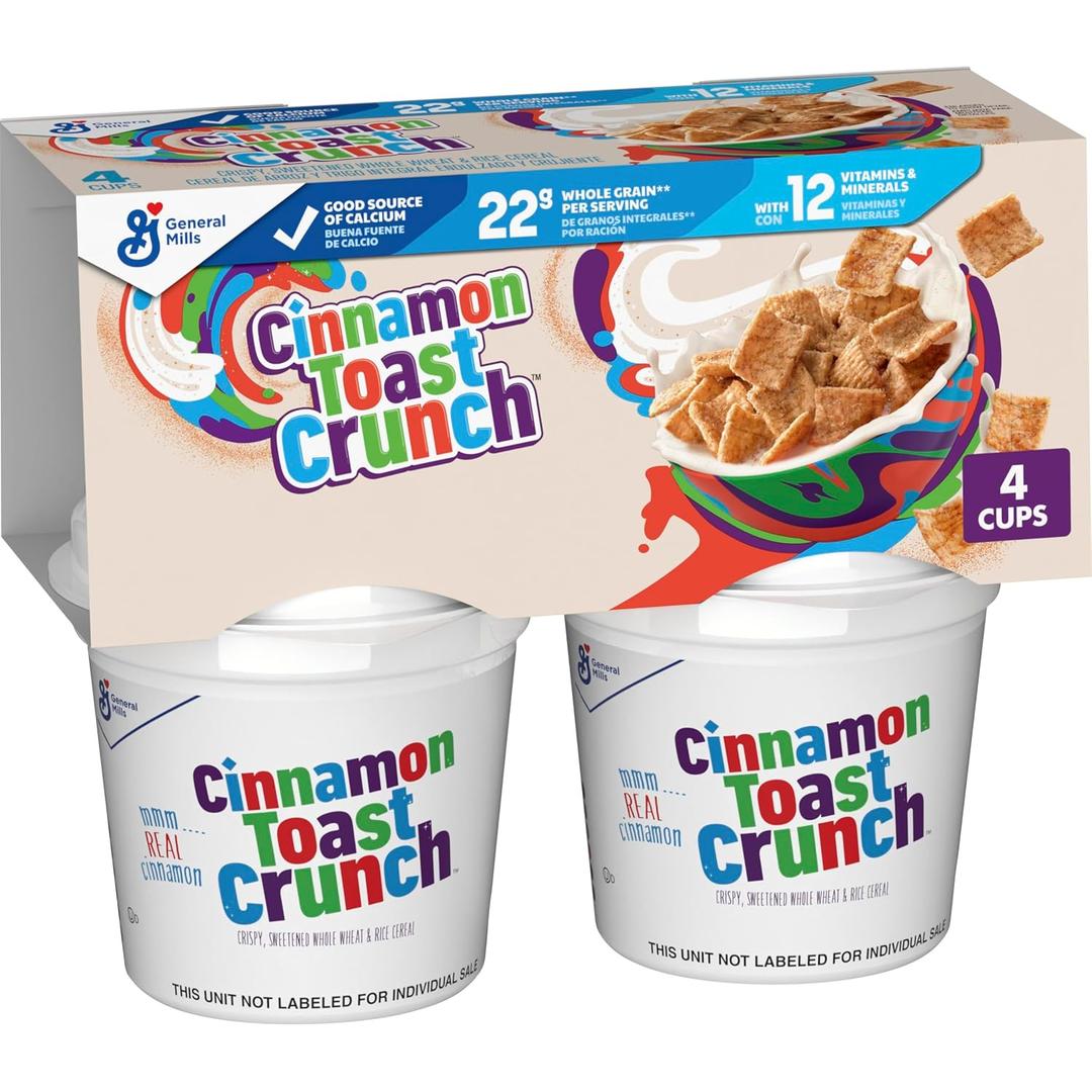 Cinnamon Toast Crunch Breakfast Cereal, Crispy Cinnamon Cereal, Cereal Cups, 8 oz (4 Count) (EXP 03/08/26)