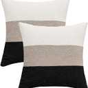 Decorative Textured Boucle Pillow Covers 20 x 20 Inch Neutral Accent Pillow Case for Couch Sofa Bedroom Living Room Home Decor,Cream/Oatmeal/Black (Pack of 2, Cover ONLY)