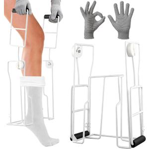 Compression Sock Aid Device with Non Slip Gloves - Metal Stocking Donner Helper for Compression Socks & Hosiery - Easy Dressing Aid for Seniors, Arthritis & Limited Mobility