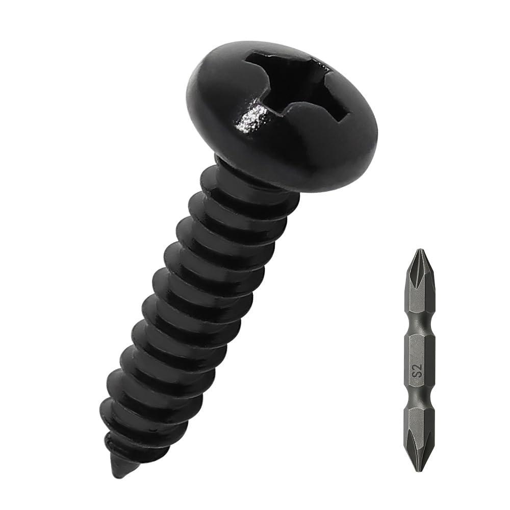 #14 x 1 Pan Head Wood Screws (25 pcs), 18-8 (304) Stainless Steel, Phillips Drive Pan Head Self Tapping Screws, Black Oxide Coated Sheet Metal Screws, Fayeploo (with Phillips Driver Bit)