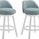 Armen Living Erika Modern Transitional Swivel Wood Counter Height Kitchen Bar Stool in White Finish with Light Blue Fabric Upholstered Seat - Set of 2, 26" Counter Height