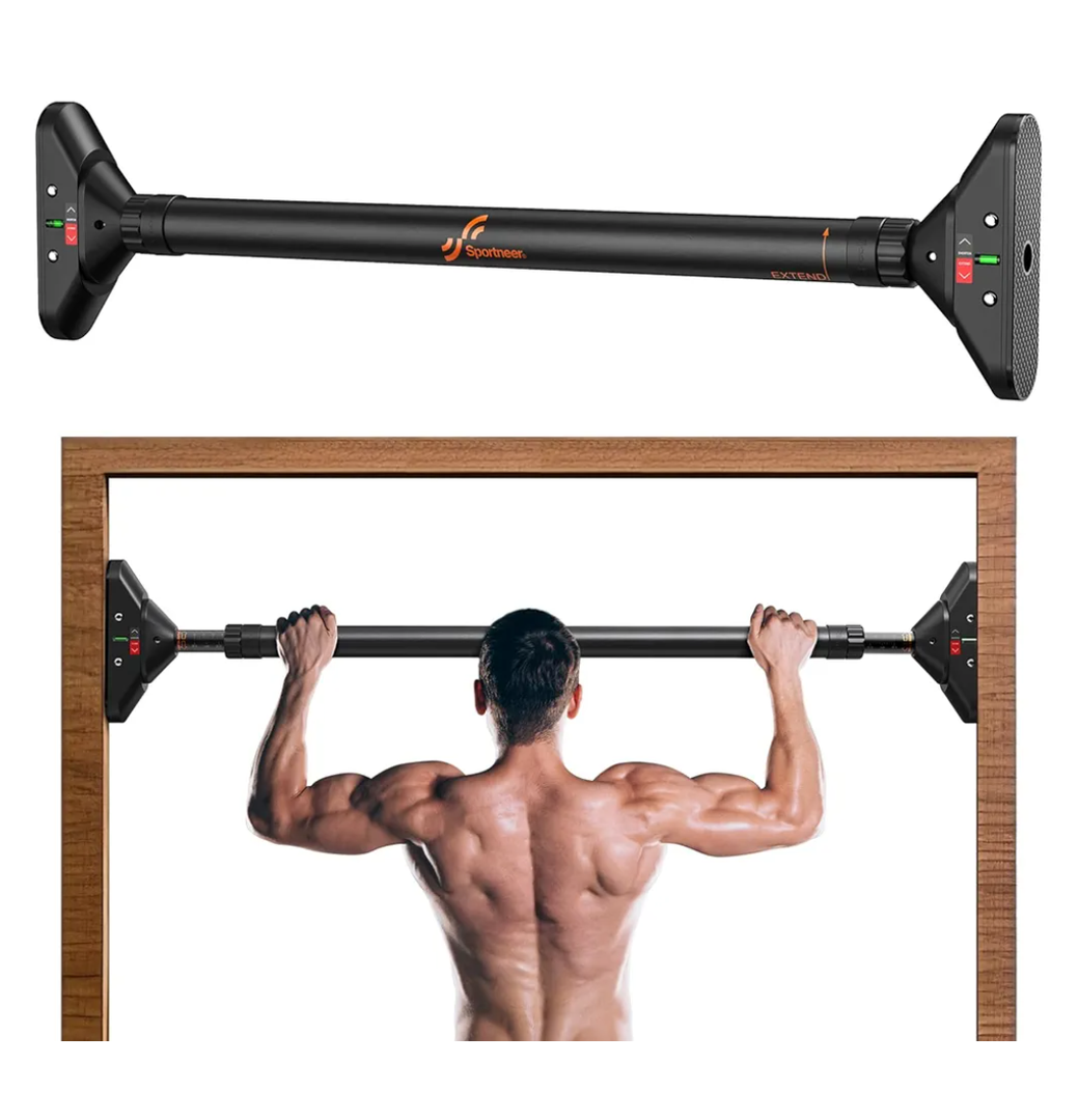 Sportneer Pull Up Bar: Strength Training Chin up Bar without Screws - Adjustable 29.5''-37'' Width Locking Mechanism Pull-up Bar for Doorway - Max Load 440lbs for Home Gym Upper Body Workout, Non-slip