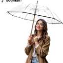 SoulRain 48" Clear Bubble Umbrella Large Transparent Umbrella for Rain, Windproof & Automatic Open, Wedding Umbrellas for Women & Men, Vintage Stick Cane with Wooden Handle(Clear)