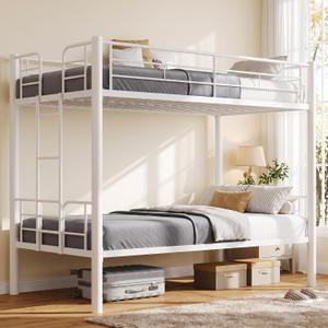 DUMOS Metal Bunk Bed Twin Over Twin with Ladder and High Guardrail, 400LBS, 13.1"Twin