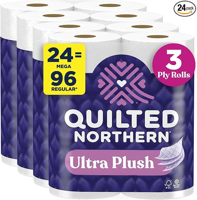 Quilted Northern Toilet Paper, Ultra Plush, 24 Mega Rolls, Bath Tissue
Quilted Northern Ultra Plush toilet paper; 24 Mega Rolls; 3-ply toilet tissue