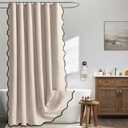 MIULEE Scalloped Shower Curtain Linen Textured with 12 Metal Hooks Cute Heavy Duty Washable Waterproof Thick Cloth Shower Curtains with Black Border for Bathroom Hotel Bathtub,W72*L72 Beige