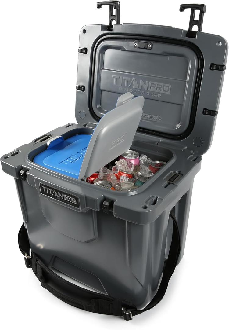 Titan PRO High Performance Ice Chest - 25 Quart Capacity - Hard Cooler with Interior LED Light, Ice Saver Performance Booster and Microban Protection - Granite Gray Titan PRO High Performance Ice Chest - 25 Quart Capacity - Hard Cooler with Interior LED Light, Ice Saver Performance Booster and Microban Protection - Granite Gray