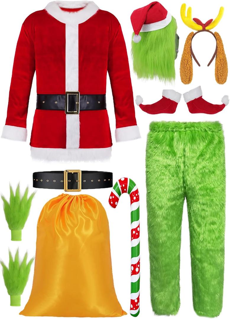 Adult Costume Men Green Suit Santa Claus Costume For Men Big Monster Xmas Costume Outfit KF027M