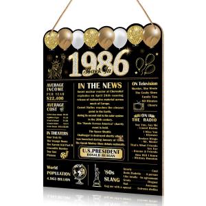 2 x 40th Birthday Wall Decor Back in 1986 40 Year Old Anniversary Birthday Party Hanging Wooden Signs for Home Decorations