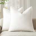 Foindtower Pack of 2, Decorative Linen Soild Throw Pillow Covers Soft Accent Cushion Case Boho Farmhouse Neutral Pillowcase for Chair Couch Sofa Bedroom Living Room Home Decor 24 x 24 Inch Cream White