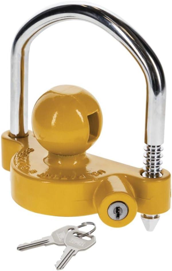 REESE Towpower 72783 Coupler Lock, Adjustable Storage Security, Heavy-Duty Steel, Yellow and Chrome ( Universal Fit)