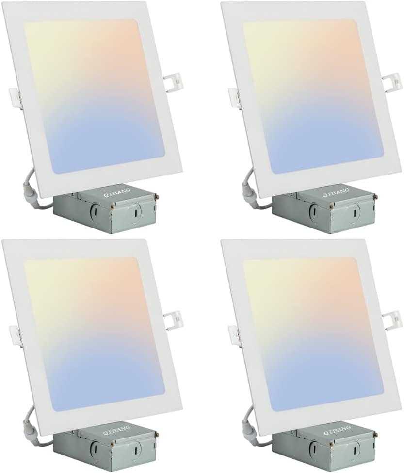 4 Pack 8 inch Square Led Recessed Lights Dimmable with Junction Box,3CCT 3000K-4000K-6000K Selectable,1600LM CRI90+ 18W Ultra-Thin Led Recessed Ceiling Lights Fixtures, High Brightness