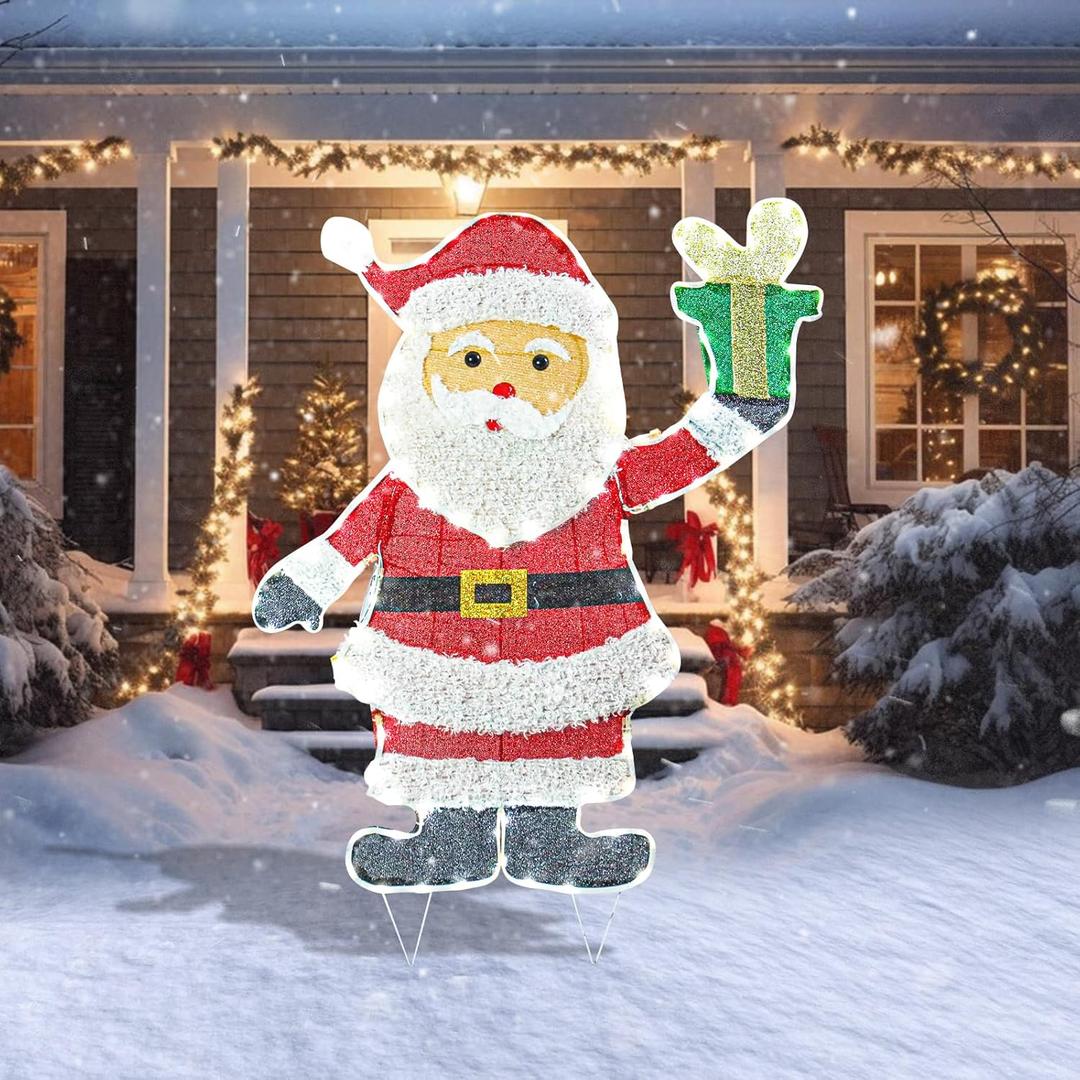 Taman 2D Christmas Santa Claus Lighted Decorations, LED Light Up Outdoor Lighted Holiday Displays Gift for Home Garden Party Yard Porch Decor