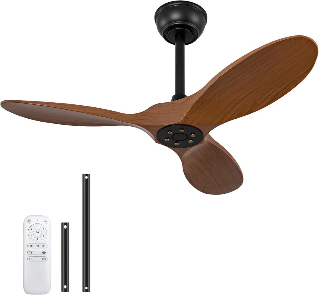 36 inch Ceiling Fan No Light,Remote Control and Quiet DC Motor,Reversible,Indoor Outdoor Ceiling Fan for Bedroom Dining Room Porch Patio,3 ABS Blades Modern Ceiling Fans without Light Black (Wood Grain)