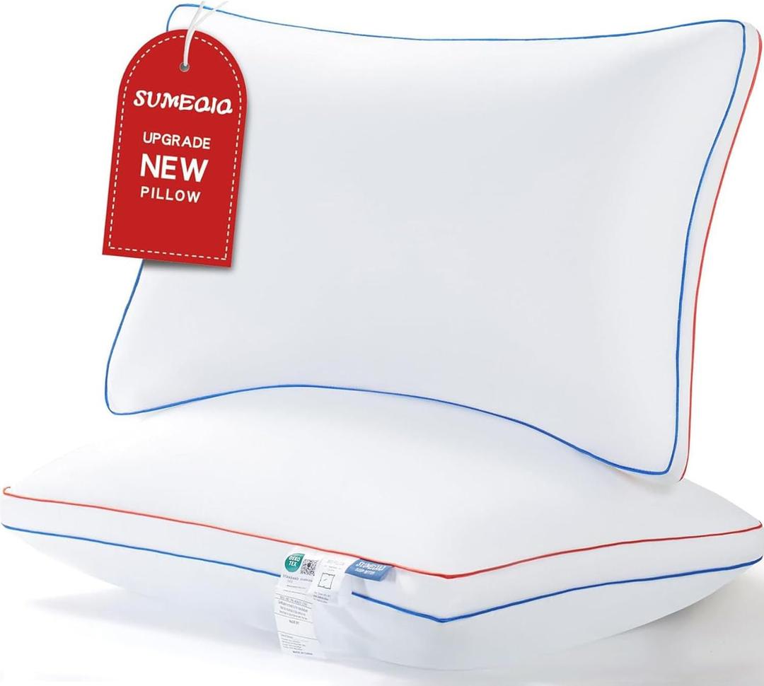 Pillows Standard Size Set of 2, Fluffy Bed Pillows for Sleeping, Standard Pillows 2 Pack with Hotel Quality, Firm and Supportive Down Alternative Pillow for Side and Back Sleeper, 20" x 26" (Navy Blue/Rose Red)