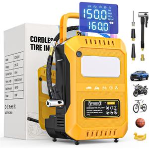 DIYtoolifz Tire Inflator Portable Air Compressor Compatible with Dewalt 20V Battery, 160PSI Air Pump Cordless with Dual Digital Screen, Auto Shut-Off, 5X Faster Inflation & Deflation for Car, Motor