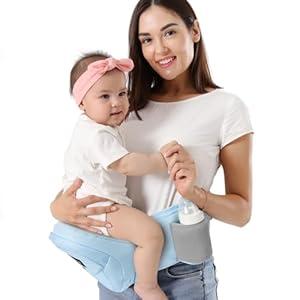 HKAI Baby Hip Carrier,Baby Carrier with Adjustable Waistband & Breathable Mesh, Ergonomic Carrier with Non-Slip Hip Seat Surface for Newborns & Toddlers, Light Blue