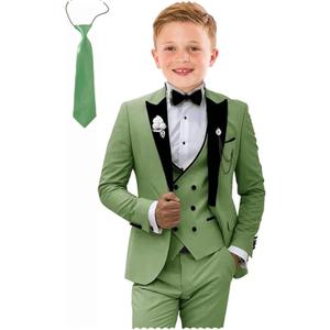 Kids Tuxedo Suit for Boys Slim Fit Wedding Outfit Boys Formal 5 Piece Suit Set (4, Sage Green)