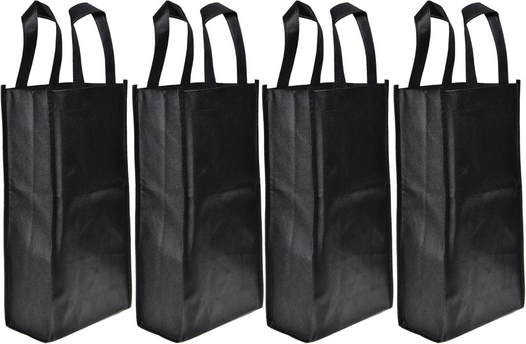 Cosmos 4 Pack Non-Woven 2-Bottle Tote Bag Holder, Reusable Bags Gift Bags, Reusable Gift Bag - Black