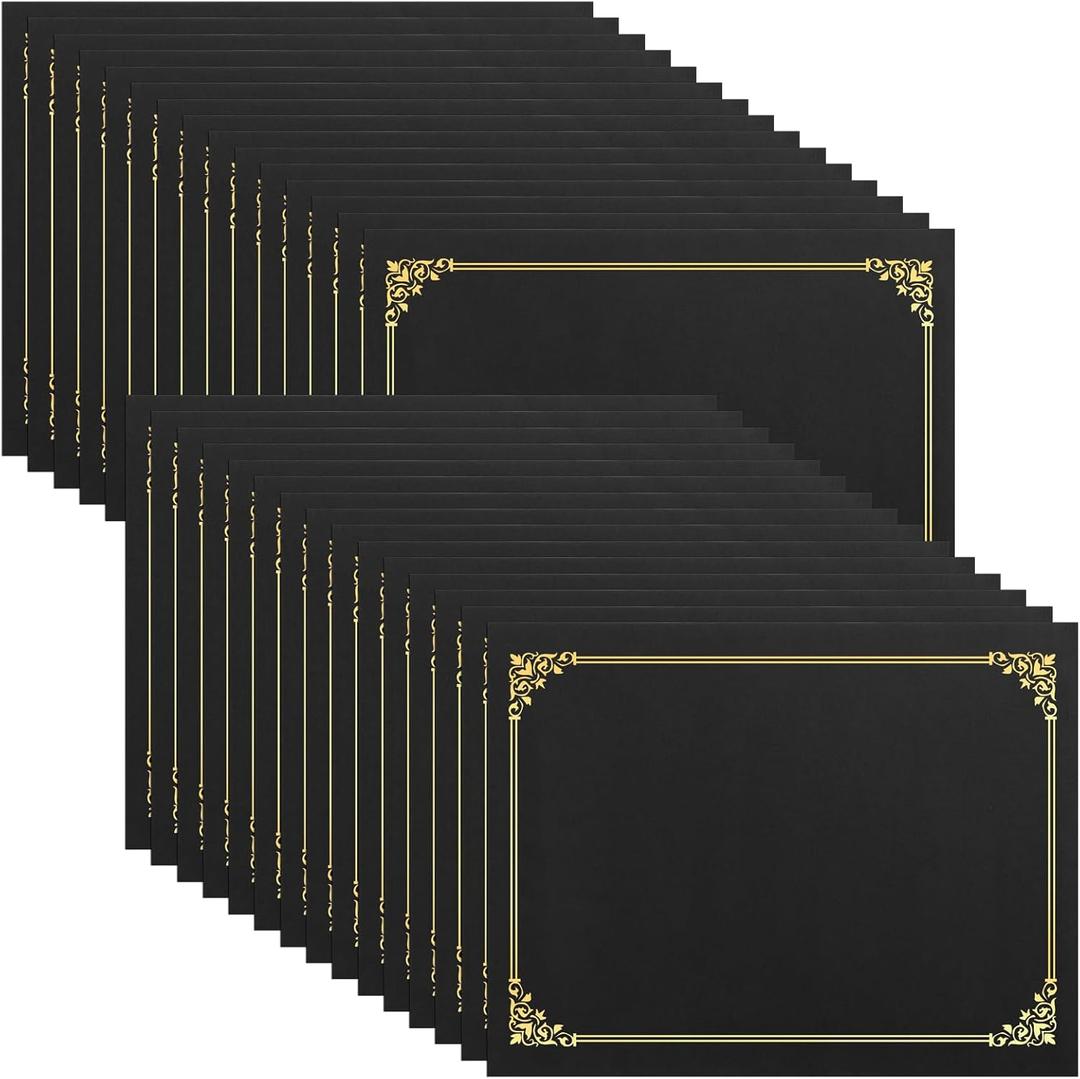SUNEE Certificate Holders(Black, 30 Packs), Diploma Covers Gold Foil Border, for Letter Size 8.5x11 Certificates, Cardstock, Document Papers