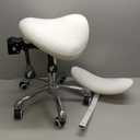 Kaleurrier Saddle Stool Rolling Swivel Height Adjustable with Wheels,Heavy Duty Anti-Fatigue Ergonomic Saddle Chair for Hair Beauty Salon Lab Dental Massage Office Home Kitchen (with Back, White)