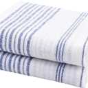 Blue Kitchen Towels Set of 2, 100% Pure Linen, Blue Hand Towels, French Striped Dish Cloths for Washing Dishes, Navy Dishtowels, Farmhouse Tea Towels for Kitchen, Tea Towels Halloween 18 x 28
