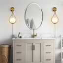 Modo Lighting Glass Ball Wall Sconce Plug in Mid Century Modern Drop Design Wall Light Brushed Brass Gold Wall Lamps for Bedside Living Room (with Plug in 2 Pack) Gold+white-2pc-Plug In
