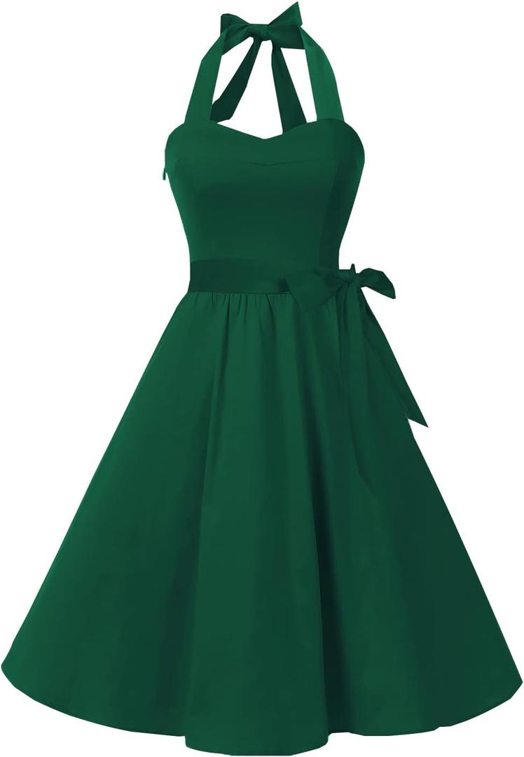 Topdress Women'sVintage Polka Audrey Dress 1950s Halter Retro Cocktail Dress (Small, Emerald Green)
