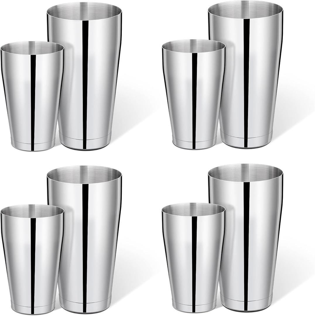 Mwellewm 8 Pcs Cocktail Shaker Boston Shaker Set Professional Bartender Kit Bar Stainless Steel Drink Shaker Bartending Martini Tin with 18oz & 28oz Mixed Alcohol Tool for Beginner(Silver)