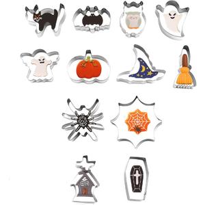 Halloween Cookie Cutters 12 Sets Large, Witch's Hat, Pumpkin, Ghost, Bat,Cat, Skull, Ghost Spider Broom And More for Stainless Steel Cutter Halloween Food Party Decorations
