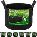 6 Pack 5 Gallon Grow Bags, Heavy Duty 300g Nonwoven Fabric Plant Pots with Reinforced Handles, Breathable Tomato Potato Vegetable Grow Bags for Garden & Patio - Black